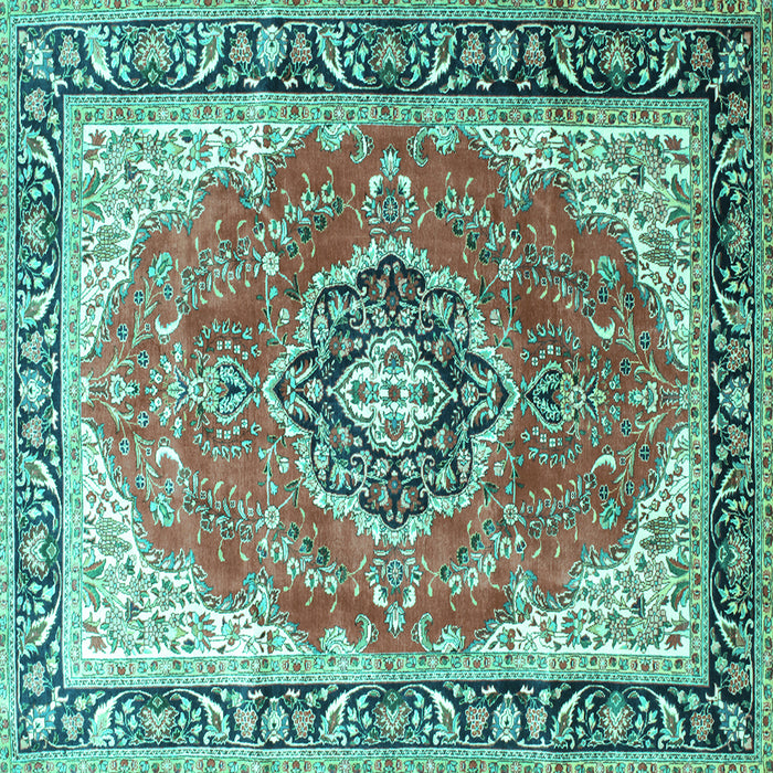 Square Machine Washable Medallion Turquoise Traditional Area Rugs, wshtr174turq