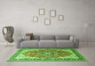 Machine Washable Medallion Green Traditional Area Rugs in a Living Room,, wshtr174grn