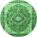 Round Machine Washable Medallion Emerald Green Traditional Area Rugs, wshtr174emgrn