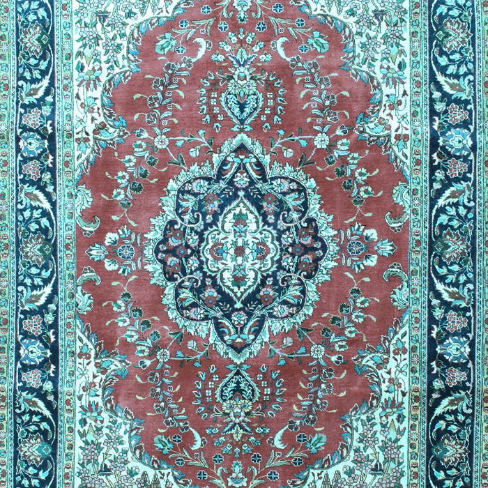 Machine Washable Medallion Light Blue Traditional Rug, wshtr174lblu