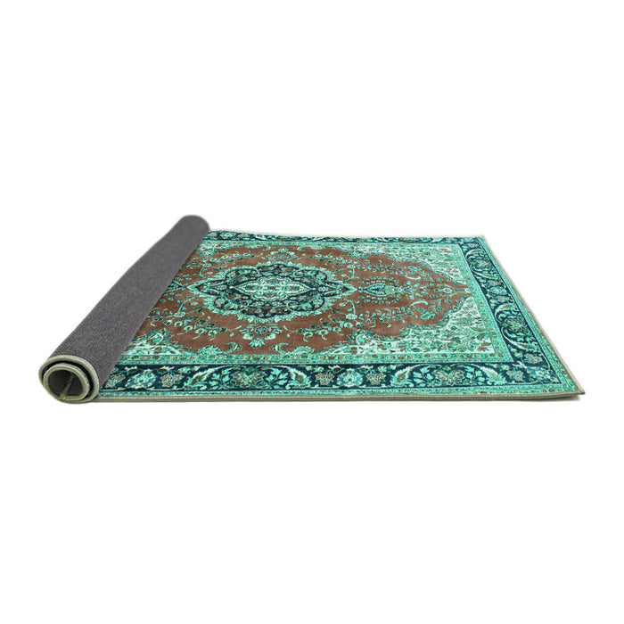 Sideview of Medallion Turquoise Traditional Rug, tr174turq
