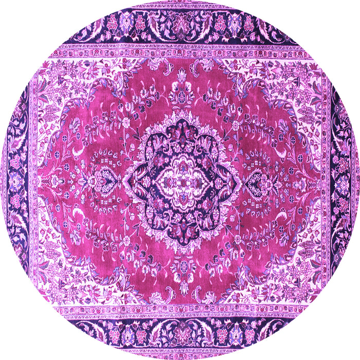 Round Machine Washable Medallion Purple Traditional Area Rugs, wshtr174pur