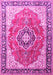 Machine Washable Medallion Pink Traditional Rug, wshtr174pnk