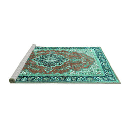 Sideview of Machine Washable Medallion Turquoise Traditional Area Rugs, wshtr174turq