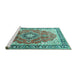 Sideview of Machine Washable Medallion Turquoise Traditional Area Rugs, wshtr174turq