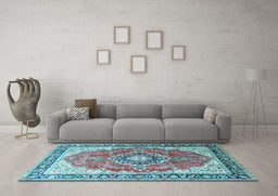 Machine Washable Medallion Light Blue Traditional Rug in a Living Room, wshtr174lblu