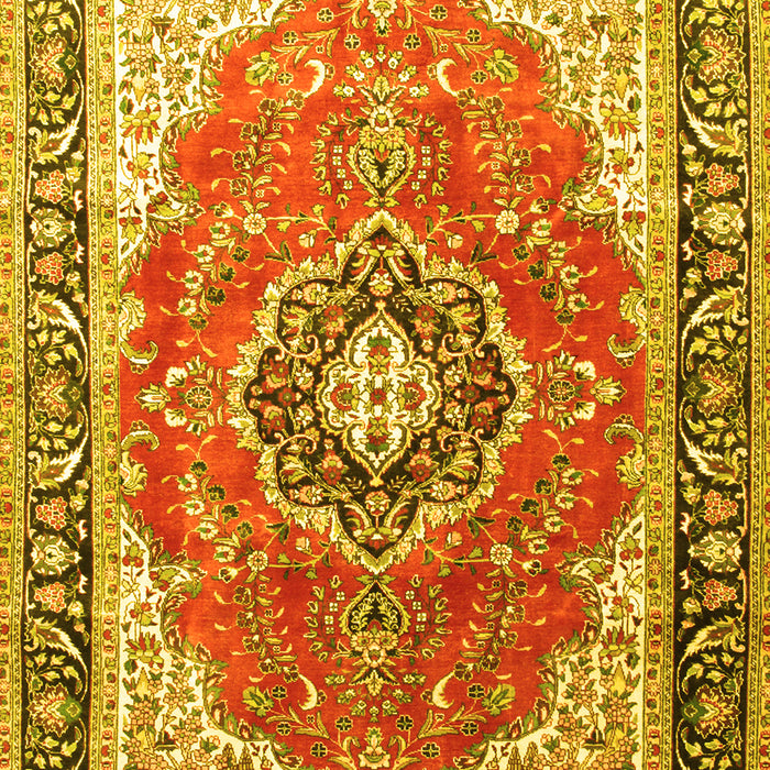 Machine Washable Medallion Yellow Traditional Rug, wshtr174yw