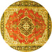 Round Machine Washable Medallion Yellow Traditional Rug, wshtr174yw