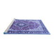 Sideview of Machine Washable Medallion Blue Traditional Rug, wshtr174blu