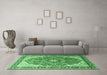 Machine Washable Medallion Emerald Green Traditional Area Rugs in a Living Room,, wshtr174emgrn