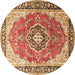 Round Medallion Brown Traditional Rug, tr174brn