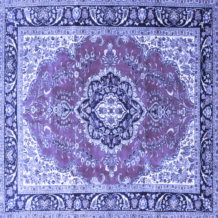 Square Machine Washable Medallion Blue Traditional Rug, wshtr174blu