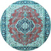 Round Medallion Light Blue Traditional Rug, tr174lblu