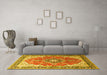 Machine Washable Medallion Yellow Traditional Rug in a Living Room, wshtr174yw