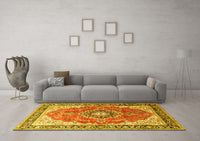 Machine Washable Medallion Yellow Traditional Rug, wshtr174yw