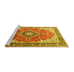 Sideview of Machine Washable Medallion Yellow Traditional Rug, wshtr174yw