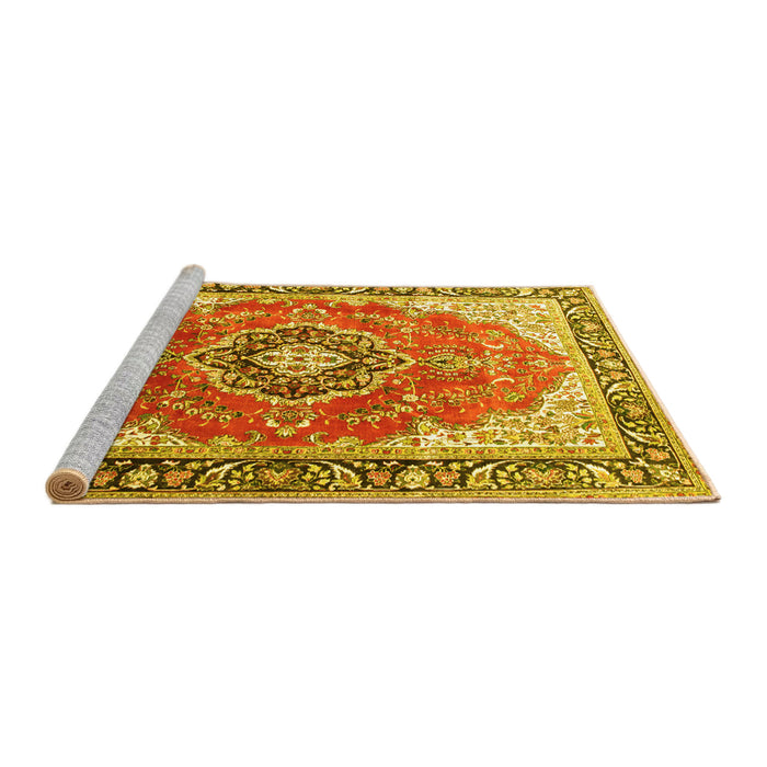 Sideview of Machine Washable Medallion Yellow Traditional Rug, wshtr174yw