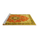 Sideview of Machine Washable Medallion Yellow Traditional Rug, wshtr174yw