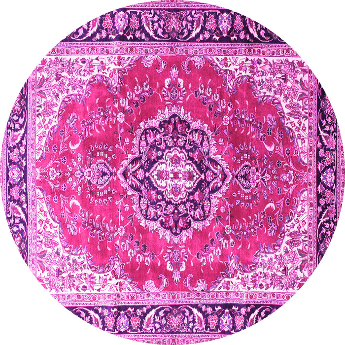 Round Machine Washable Medallion Pink Traditional Rug, wshtr174pnk