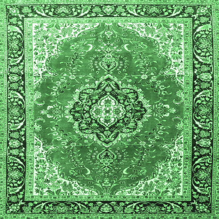 Square Machine Washable Medallion Emerald Green Traditional Area Rugs, wshtr174emgrn