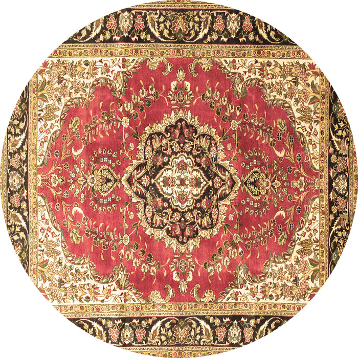 Round Machine Washable Medallion Brown Traditional Rug, wshtr174brn