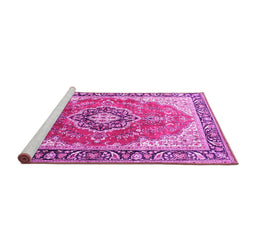 Sideview of Machine Washable Medallion Pink Traditional Rug, wshtr174pnk