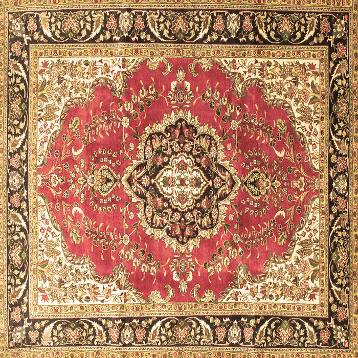 Square Machine Washable Medallion Brown Traditional Rug, wshtr174brn