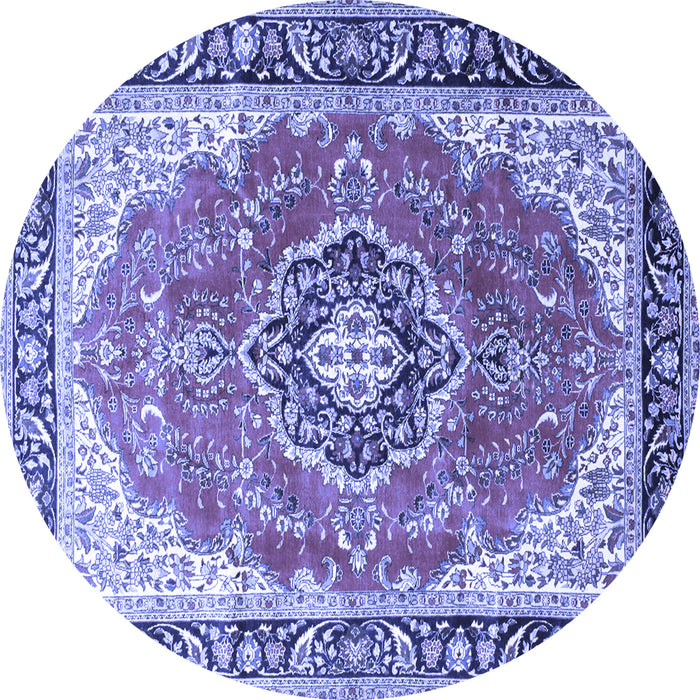 Round Machine Washable Medallion Blue Traditional Rug, wshtr174blu