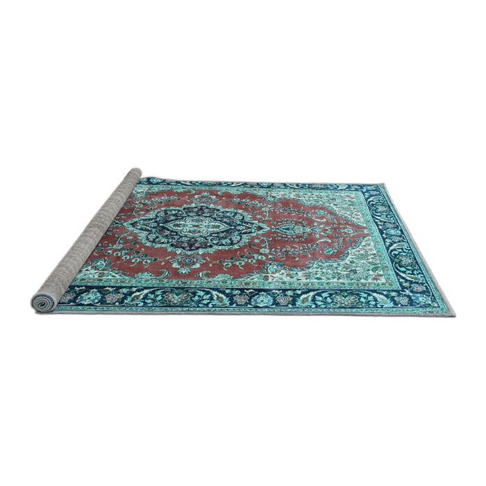 Sideview of Machine Washable Medallion Light Blue Traditional Rug, wshtr174lblu