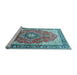 Sideview of Machine Washable Medallion Light Blue Traditional Rug, wshtr174lblu