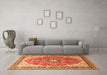 Machine Washable Medallion Orange Traditional Area Rugs in a Living Room, wshtr174org