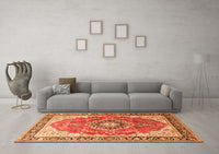 Machine Washable Medallion Orange Traditional Rug, wshtr174org