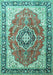 Machine Washable Medallion Turquoise Traditional Area Rugs, wshtr174turq