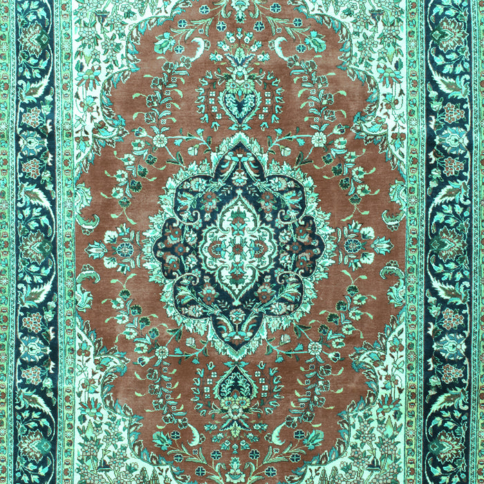 Machine Washable Medallion Turquoise Traditional Area Rugs, wshtr174turq