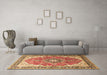 Machine Washable Medallion Brown Traditional Rug in a Living Room,, wshtr174brn