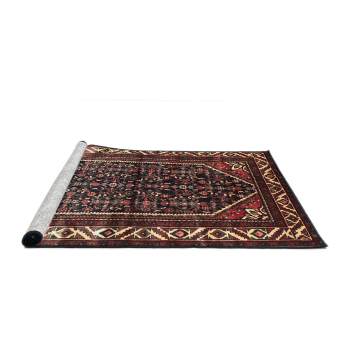 Sideview of Machine Washable Traditional Dark Gold Brown Rug, wshtr175