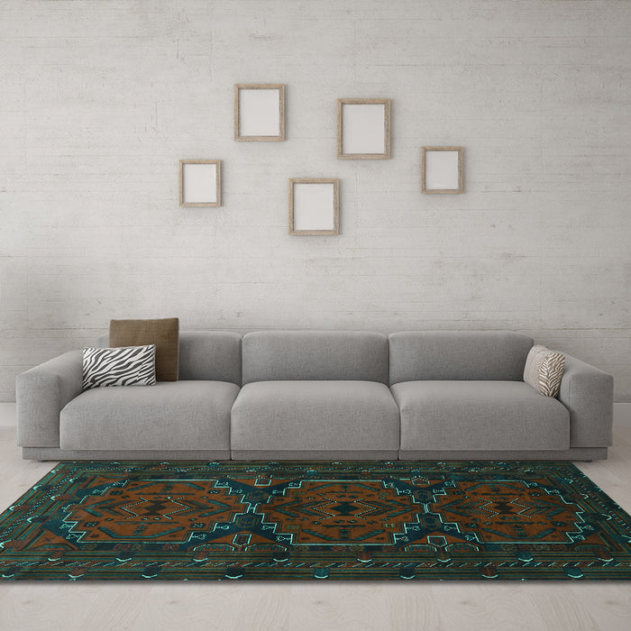 Machine Washable Persian Turquoise Traditional Area Rugs in a Living Room,, wshtr1750turq