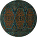 Round Machine Washable Persian Turquoise Traditional Area Rugs, wshtr1750turq