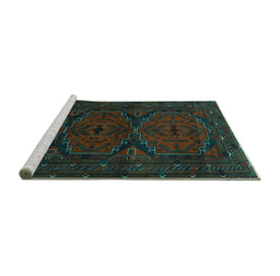 Sideview of Machine Washable Persian Turquoise Traditional Area Rugs, wshtr1750turq
