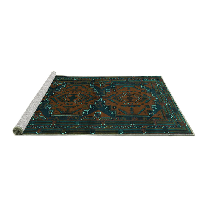 Sideview of Machine Washable Persian Turquoise Traditional Area Rugs, wshtr1750turq