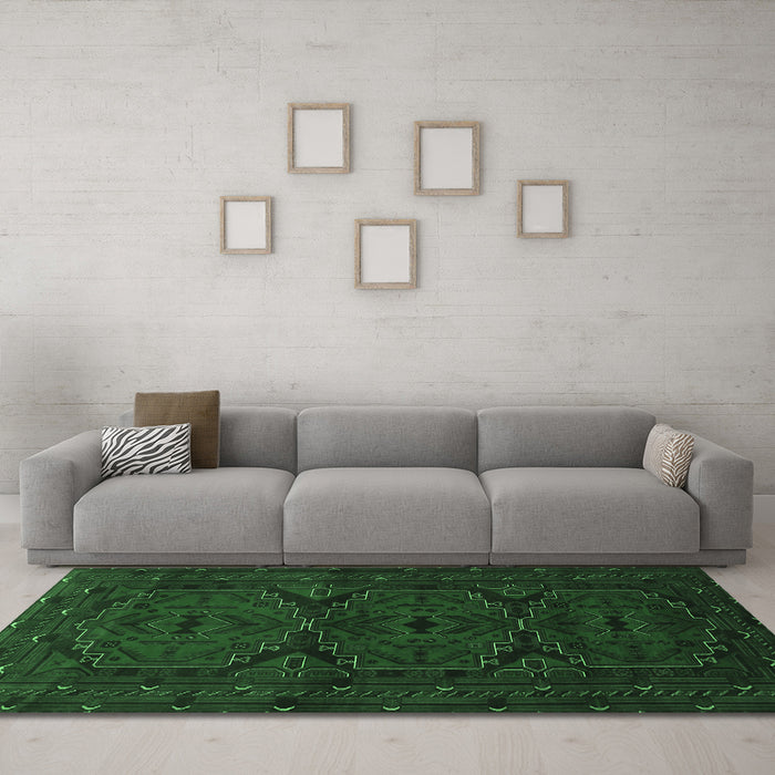 Machine Washable Persian Emerald Green Traditional Area Rugs in a Living Room,, wshtr1750emgrn