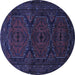 Round Machine Washable Persian Blue Traditional Rug, wshtr1750blu