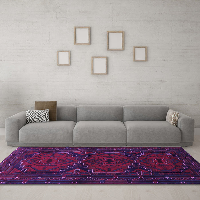 Machine Washable Persian Purple Traditional Area Rugs in a Living Room, wshtr1750pur
