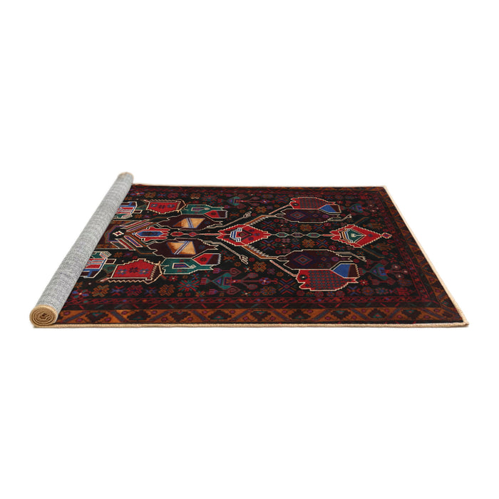 Sideview of Machine Washable Traditional Dark Brown Rug, wshtr1751