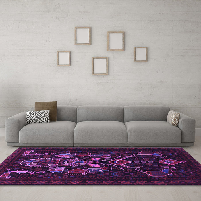 Machine Washable Persian Purple Traditional Area Rugs in a Living Room, wshtr1751pur