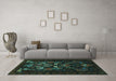 Machine Washable Persian Turquoise Traditional Area Rugs in a Living Room,, wshtr1751turq