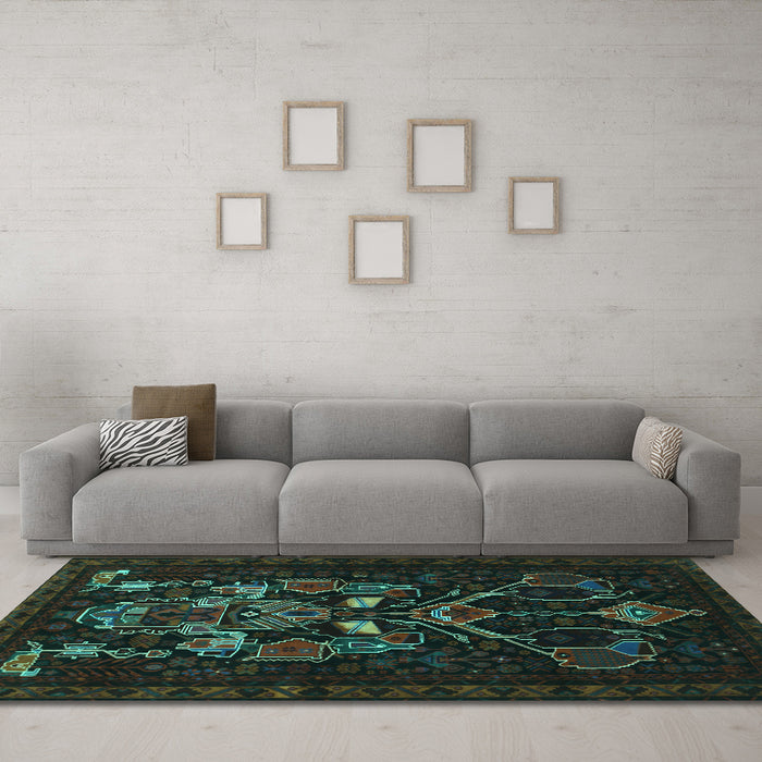Machine Washable Persian Turquoise Traditional Area Rugs in a Living Room,, wshtr1751turq