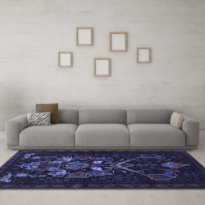 Machine Washable Persian Blue Traditional Rug in a Living Room, wshtr1751blu