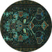 Round Machine Washable Persian Turquoise Traditional Area Rugs, wshtr1751turq