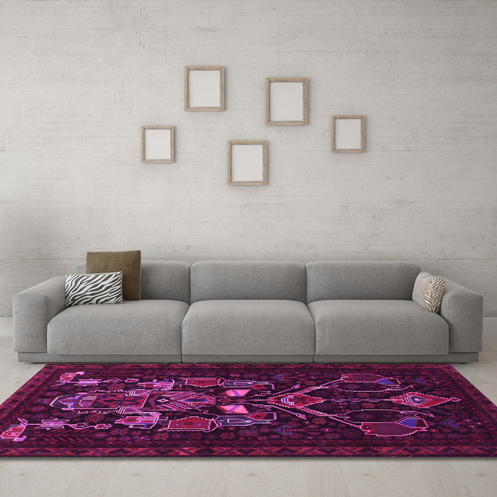 Machine Washable Persian Pink Traditional Rug in a Living Room, wshtr1751pnk